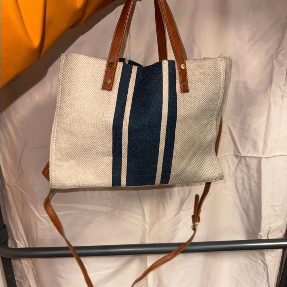 Stylish Canvas Tote Bag with Blue Stripes